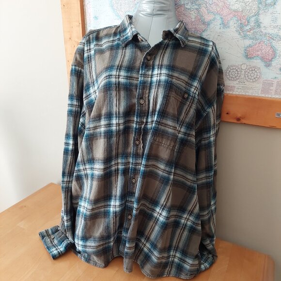 Old Navy Oversized Gender-Neutral Patterned Flannel Shirt Gray Olive Size XXXL - Picture 1 of 11